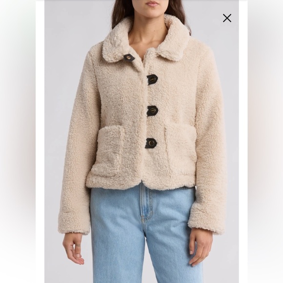 Industry Faux Shearling Teddy Jacket Cream Cozy Button Coat Size S - Picture 2 of 7